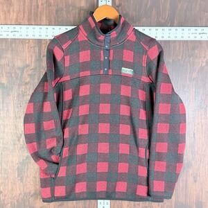 L.L. Bean Sweater Fleece Pullover Jacket Red Black Buffalo Plaid Womens Medium
